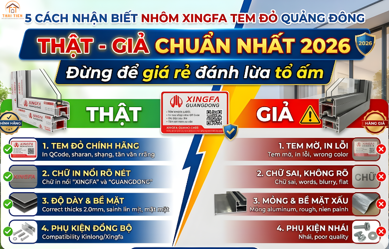 5 Cách nhận biết nhôm Xingfa Tem Đỏ Quảng Đông thật - giả chuẩn nhất 2026: Đừng để giá rẻ đánh lừa tổ ấm
